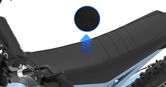 Wide, non-slip seat improves comfort on long rides