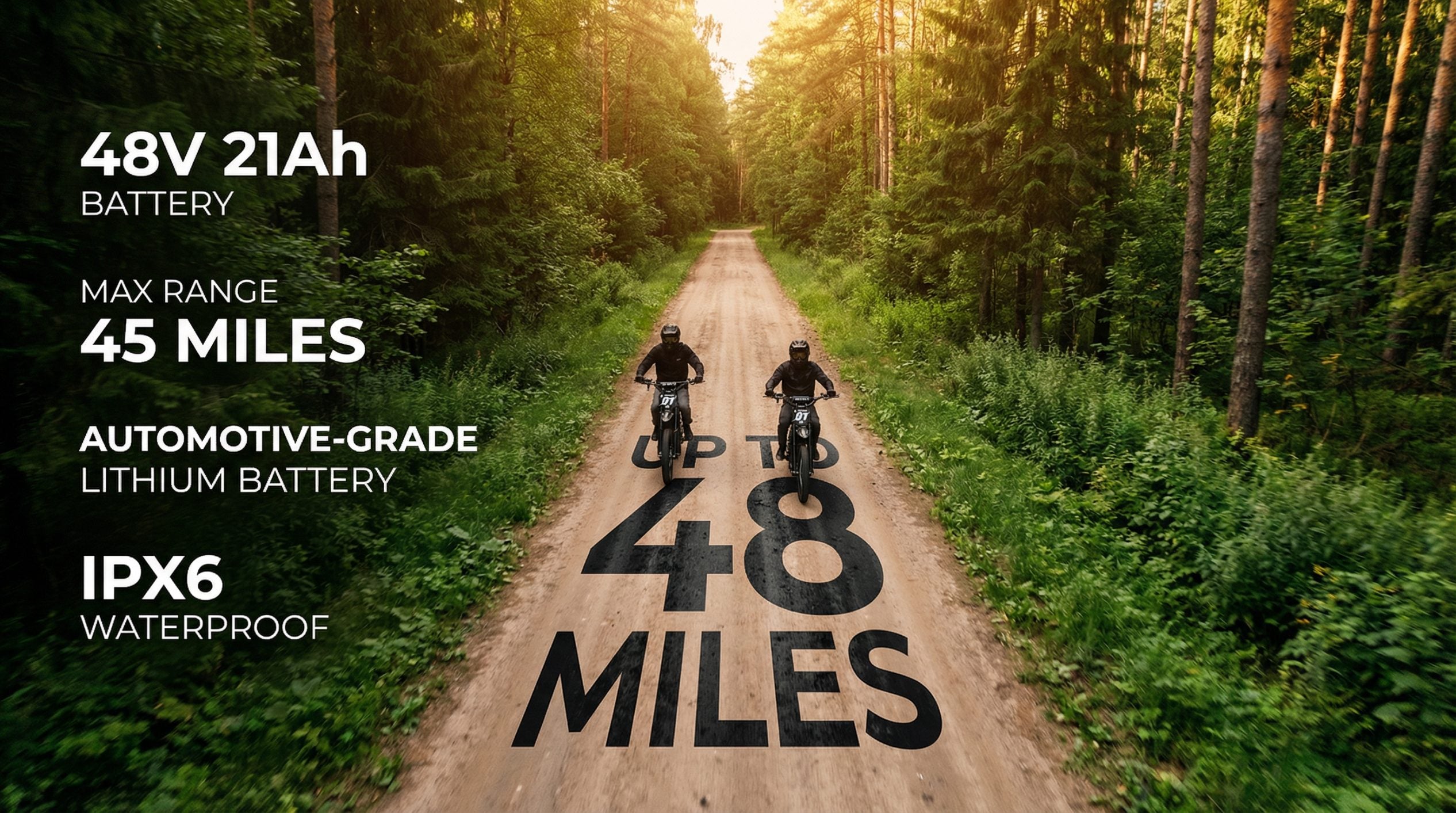 Tuttio SE electric dirt bike battery system visual showing outdoor riding scenario