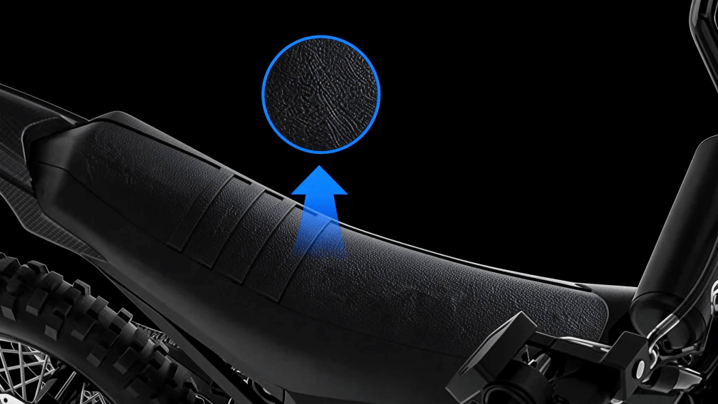 Wide, non-slip seat improves comfort on long rides