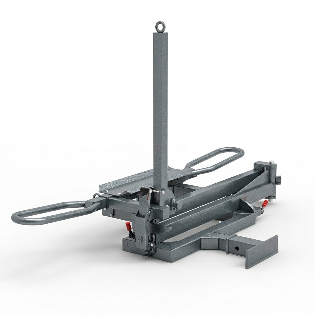 Side view of hitch mounted e-bike and motorcycle carrier rack with adjustable rail system