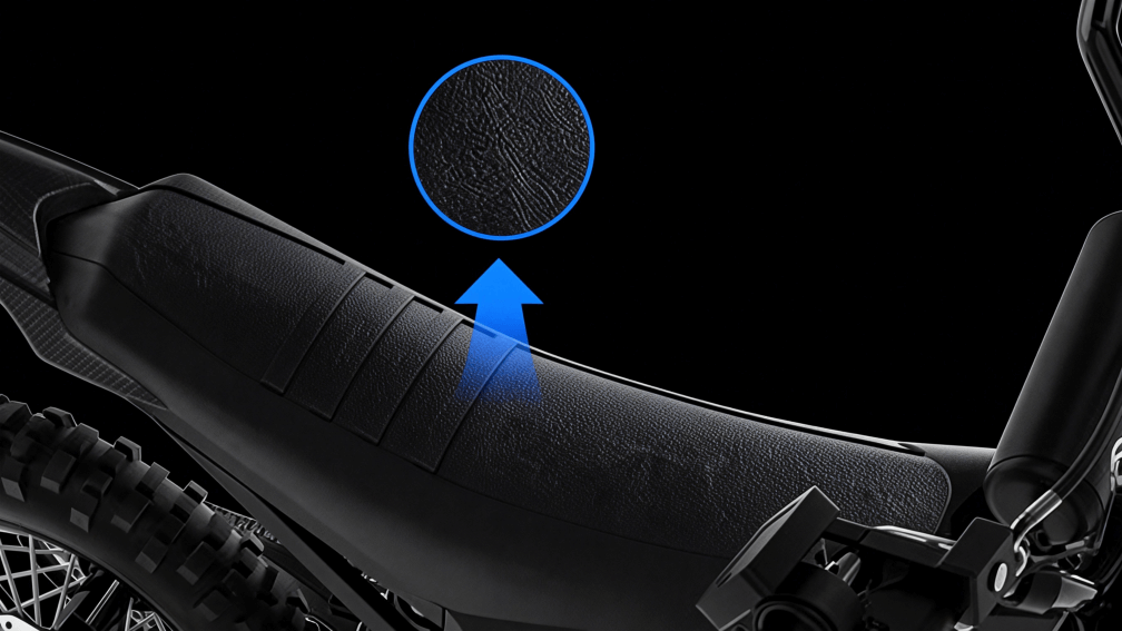 Wide, non-slip seat improves comfort on long rides